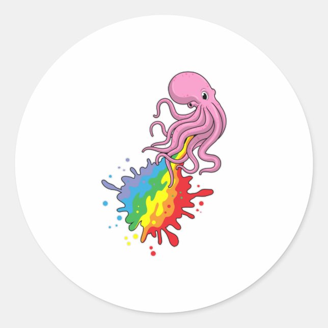 Octopus with Rainbow Classic Round Sticker (Front)
