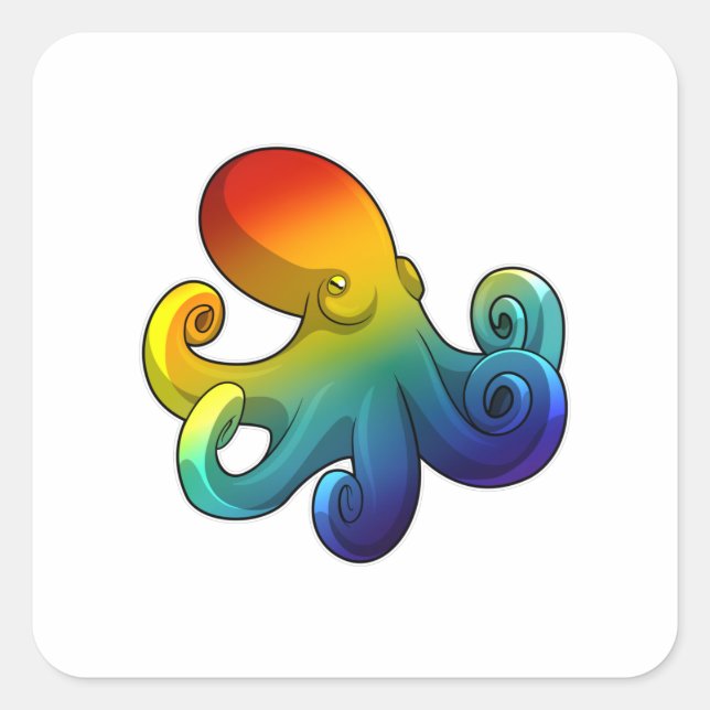 Octopus with Rainbow Square Sticker (Front)