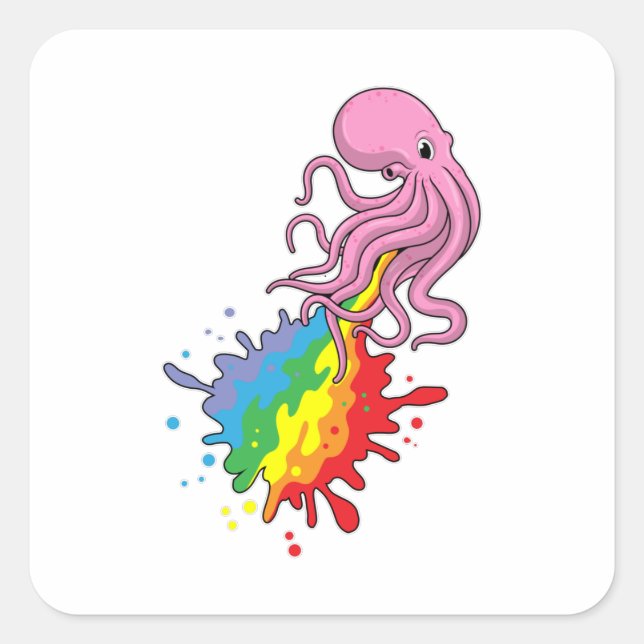 Octopus with Rainbow Square Sticker (Front)