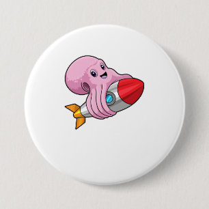 Octopus with Rocket 7.5 Cm Round Badge