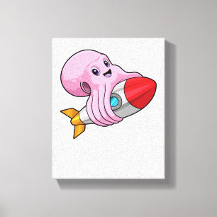 Octopus with Rocket Canvas Print