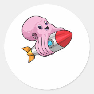Octopus with Rocket Classic Round Sticker