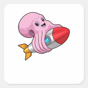 Octopus with Rocket Square Sticker