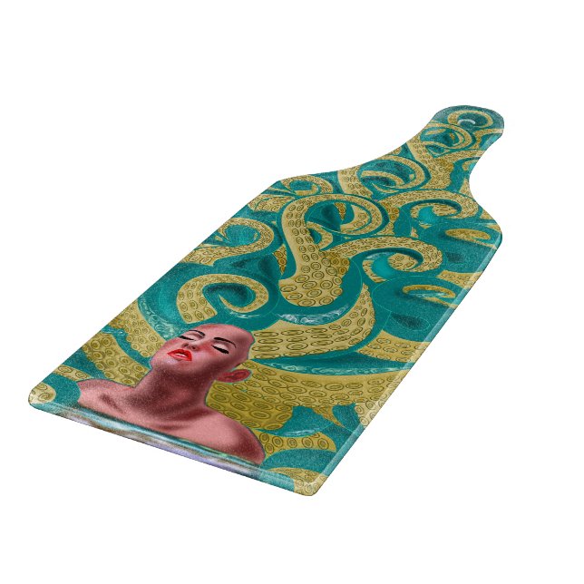 Octopus Woman Cutting Board Tentacles Gold (Corner)