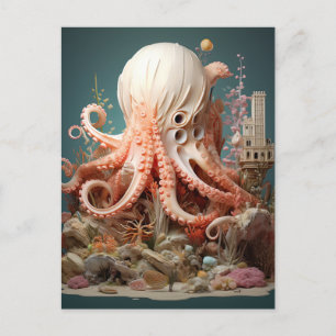 Octopus World Underwater Fantasy Ocean Abstract Postcard