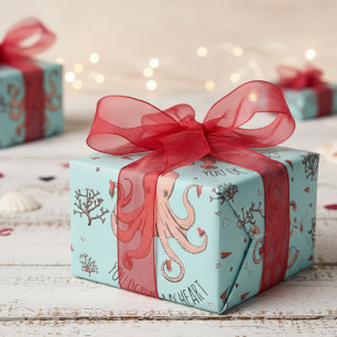 Octopus You Octopi My Heart Mint Valentine's Day Wrapping Paper