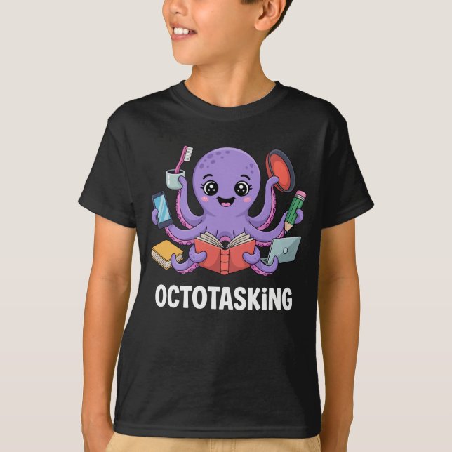 Octotasking Creature in Multitask Mode T-Shirt (Front)
