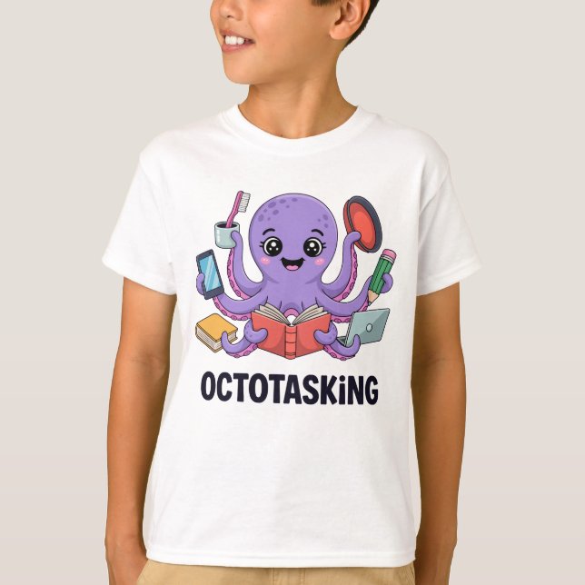 Octotasking Creature in Multitask Mode T-Shirt (Front)