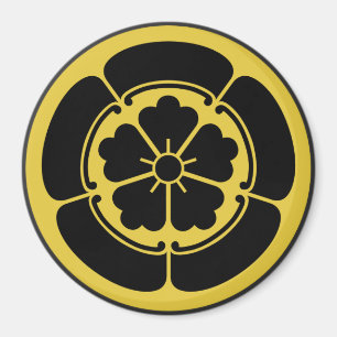 Oda Mon Japanese samurai clan yellow on black Magnet