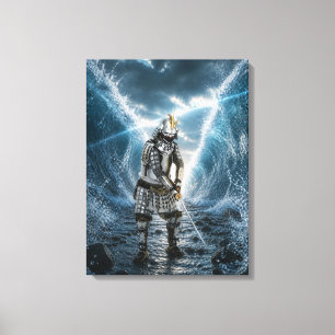 Oda Nobunaga Samurai Armour in Ocean Waves 18x24 Canvas Print