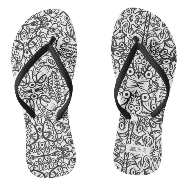 Odd Doodle art creatures in a crazy pattern design Jandals (Footbed)