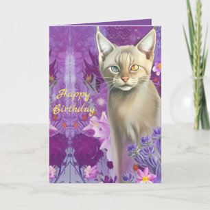 Odd eyed Siamese kitten in pink Happy Birthday  Card