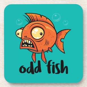 Odd Fish Quirky Funny Orange Goldfish Cartoon Coaster