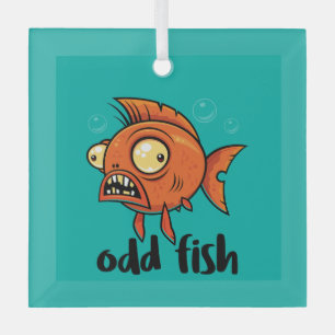 Odd Fish Quirky Funny Orange Goldfish Cartoon Glass Tree Decoration