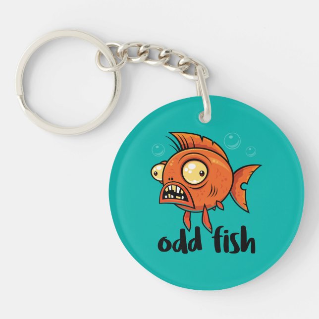Odd Fish Quirky Funny Orange Goldfish Cartoon Key Ring (Front)