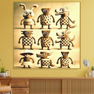 Odd Friends – Checker & Dots Creature Family Poste Canvas Print
