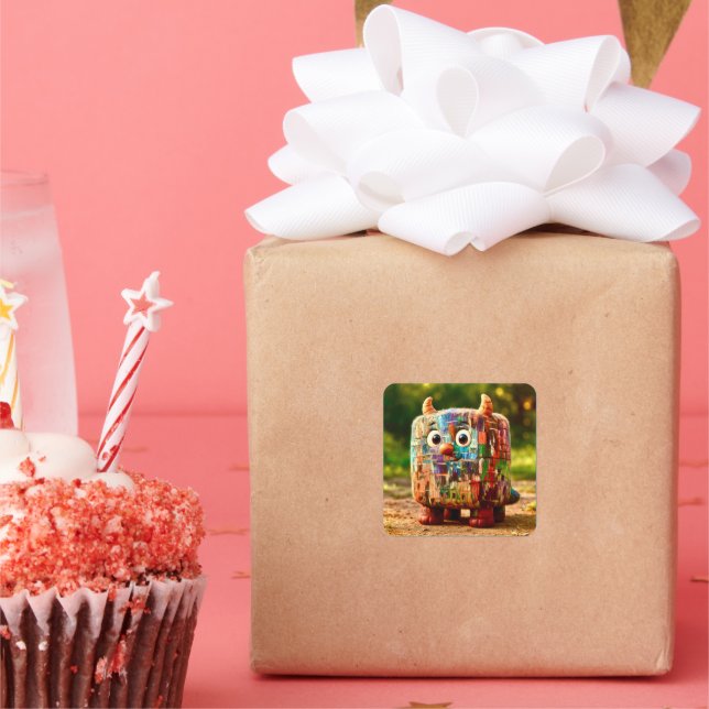 Odd Friends – Patchwork Cube Monster Poster Square Sticker (Party)