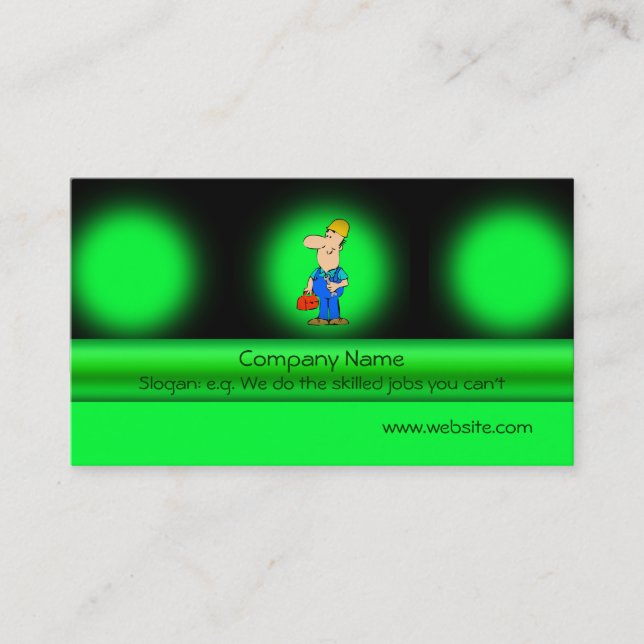 Odd-job mechanic on green metallic-effect business card (Front)