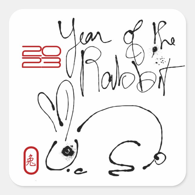 Odd Rabbit original ink Drawing Chinese Year Birth Square Sticker (Front)