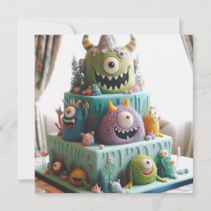 ODDBALL KOOKY CRAZY MONSTER CAKE BIRTHDAY INVITATION
