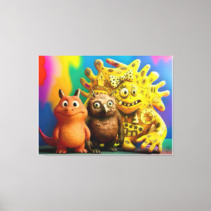 OddFriends – Colourful Fantasy Creature Trio Canva Canvas Print