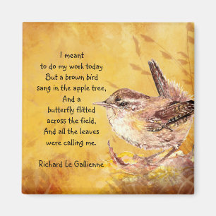 "Ode to Spring" Watercolor Brown Bird Nature Poem Magnet