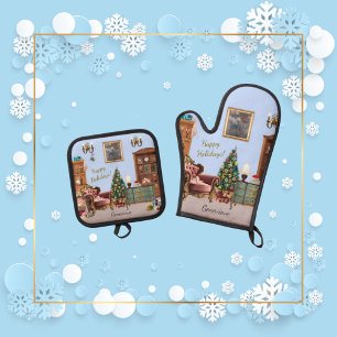 Ode to The Nutcracker Ballet Blue Oven Mitt & Pot Holder Set