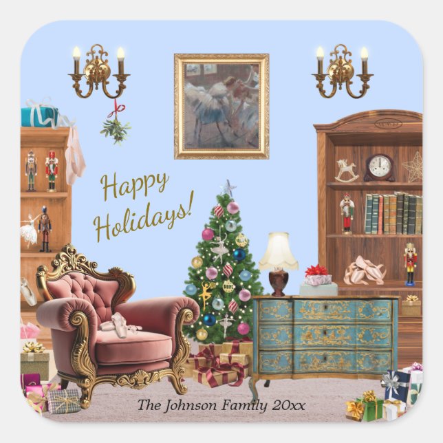 Ode to The Nutcracker Ballet Blue Square Sticker (Front)