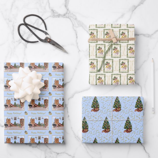 Ode to The Nutcracker Ballet Blue Wrapping Paper Sheet (Front)