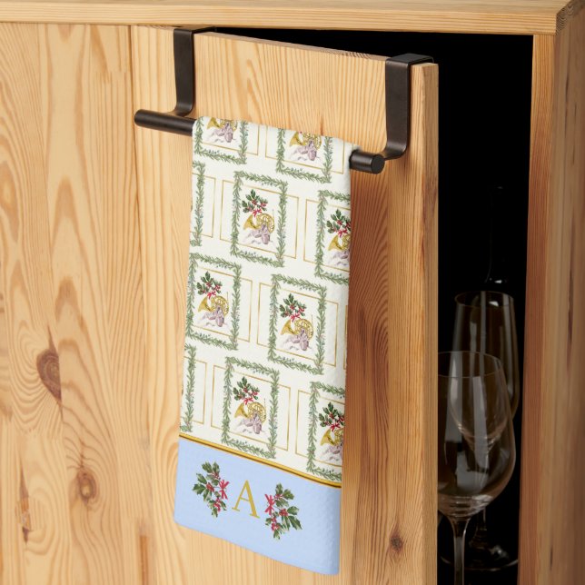 Ode to The Nutcracker Ballet Garland Blue Accent Tea Towel (Thirds Fold)