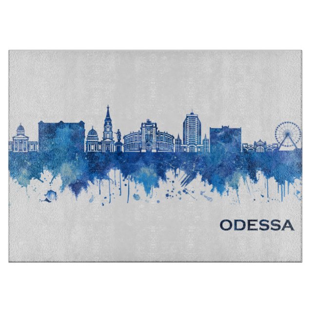 Odessa Ukraine Skyline Blue Cutting Board (Front)