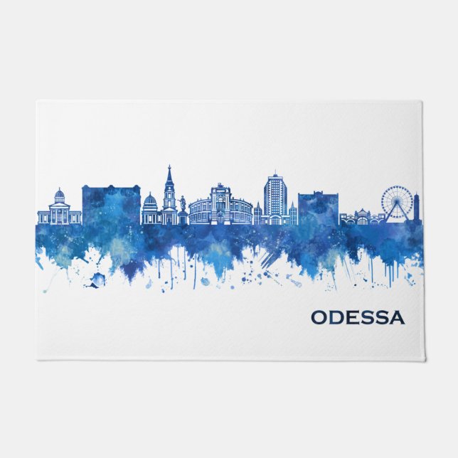 Odessa Ukraine Skyline Blue Doormat (Front)