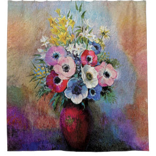 Odilon Redon Anemones - Fine Art Symbolism Shower Curtain
