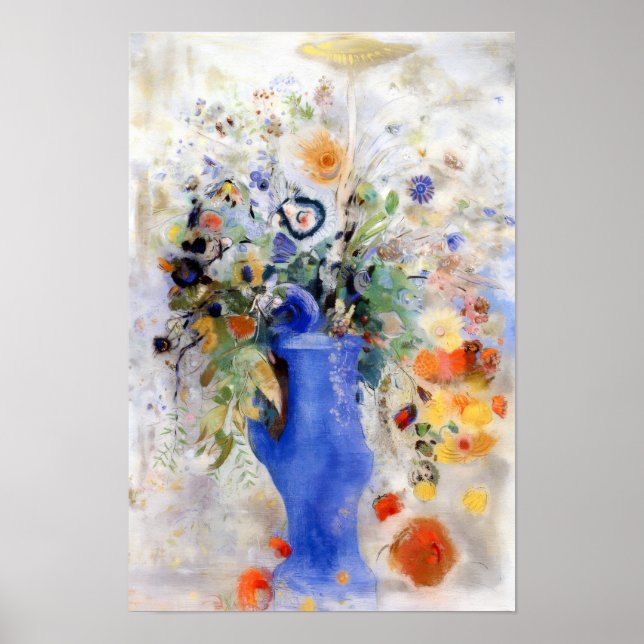 Odilon Redon - Large Bouquet in Pastel Blue Vase Poster (Front)