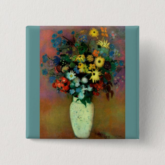 Odilon Redon's Vase with Flowers (1914) 15 Cm Square Badge (Front)