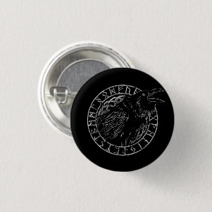 Odin Raven Crow Viking Mythology runes runic 3 Cm Round Badge