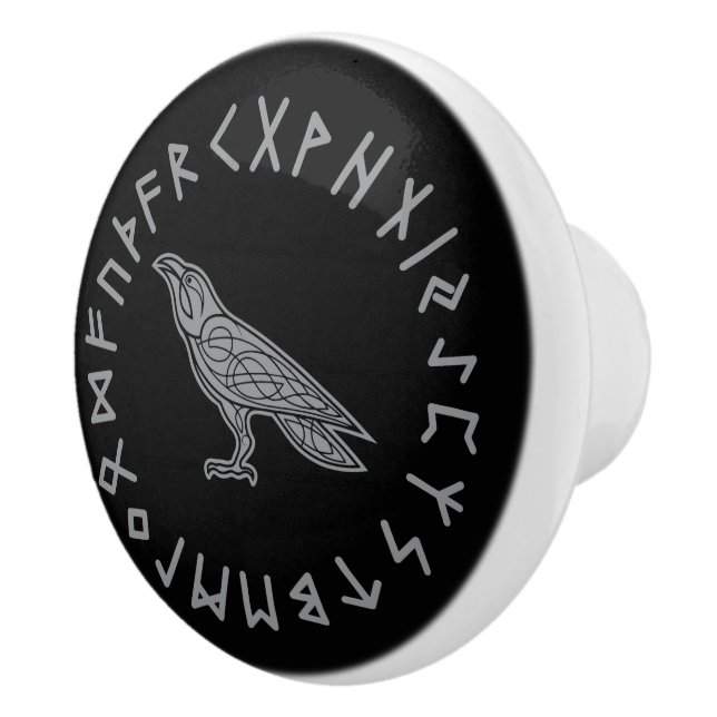 Odin Raven Crow Viking Mythology runes runic Ceramic Knob (Right)