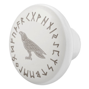 Odin Raven Crow Viking Mythology runes runic Ceramic Knob