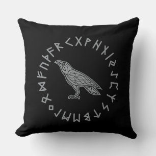 Odin Raven Crow Viking Mythology runes runic Cushion