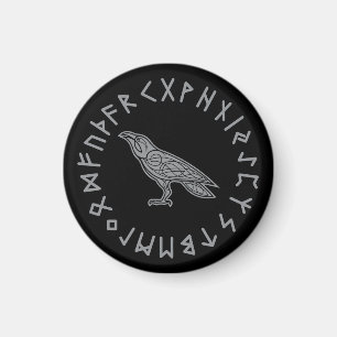 Odin Raven Crow Viking Mythology runes runic Magnet