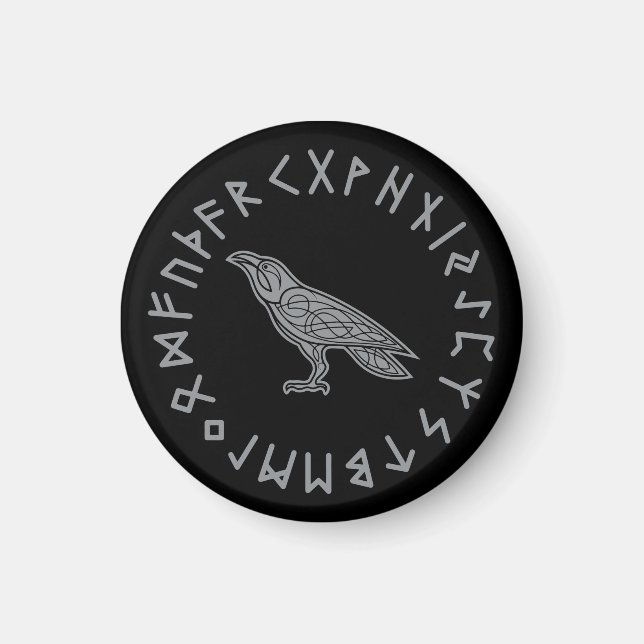 Odin Raven Crow Viking Mythology runes runic Magnet (Front)