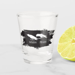 Odin Raven Crow Viking Mythology runes runic Shot Glass