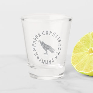 Odin Raven Crow Viking Mythology runes runic Shot Glass