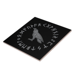 Odin Raven Crow Viking Mythology runes runic Tile