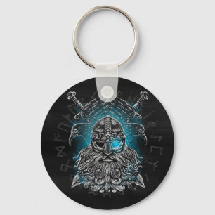 Odin Ravens and Swords Blue Luminous Eye Norse god Key Ring
