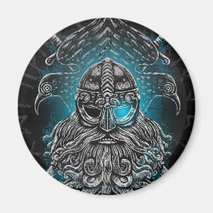 Odin Ravens and Swords Blue Luminous Eye Norse god Magnet