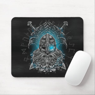 Odin Ravens and Swords Blue Luminous Eye Norse god Mouse Pad