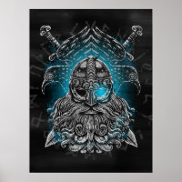 Odin Ravens and Swords Blue Luminous Eye Norse god