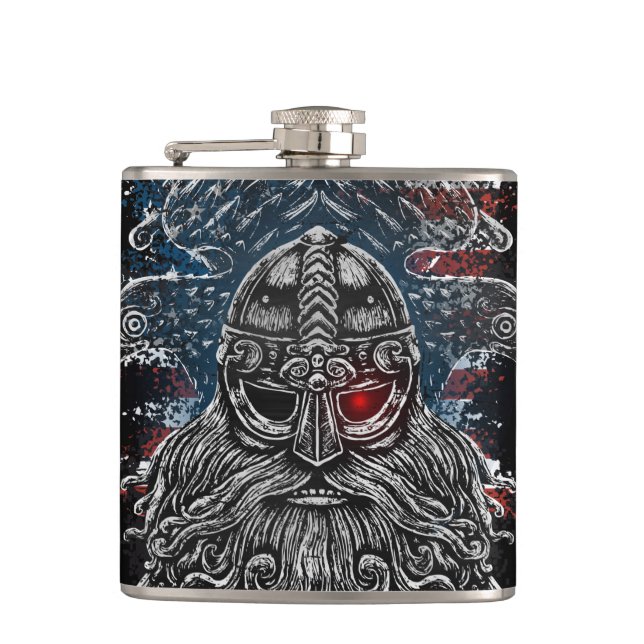 Odin ravens and swords Viking Mythology USA flag Hip Flask (Front)