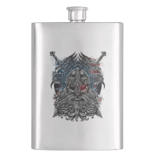 Odin ravens and swords Viking Mythology USA flag Hip Flask